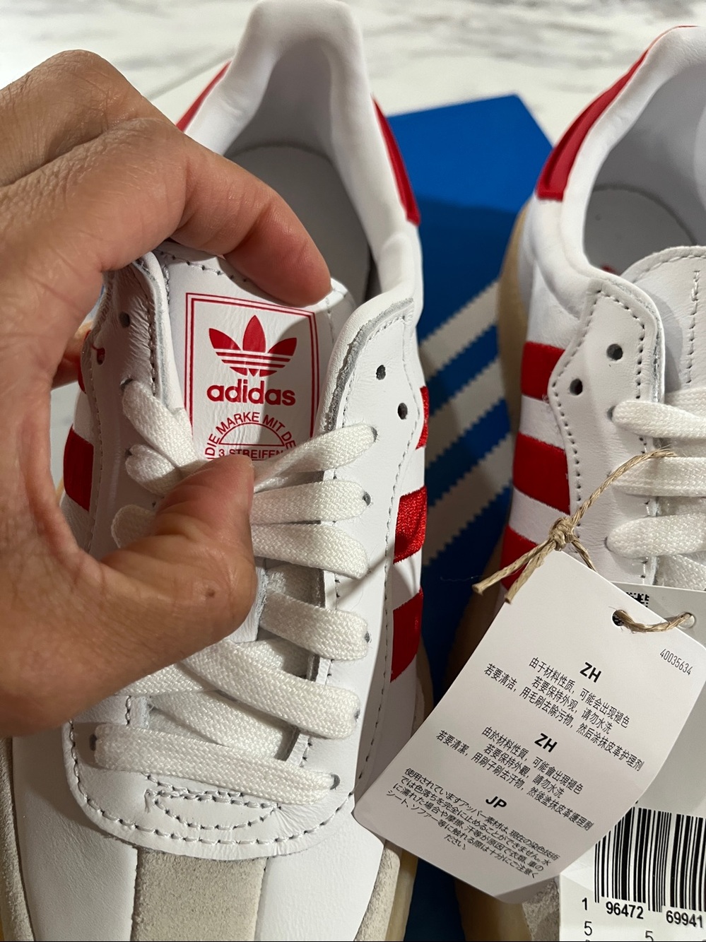 adidas Sambae White Red Sneakers with Gum Sole - Picture 5 of 5